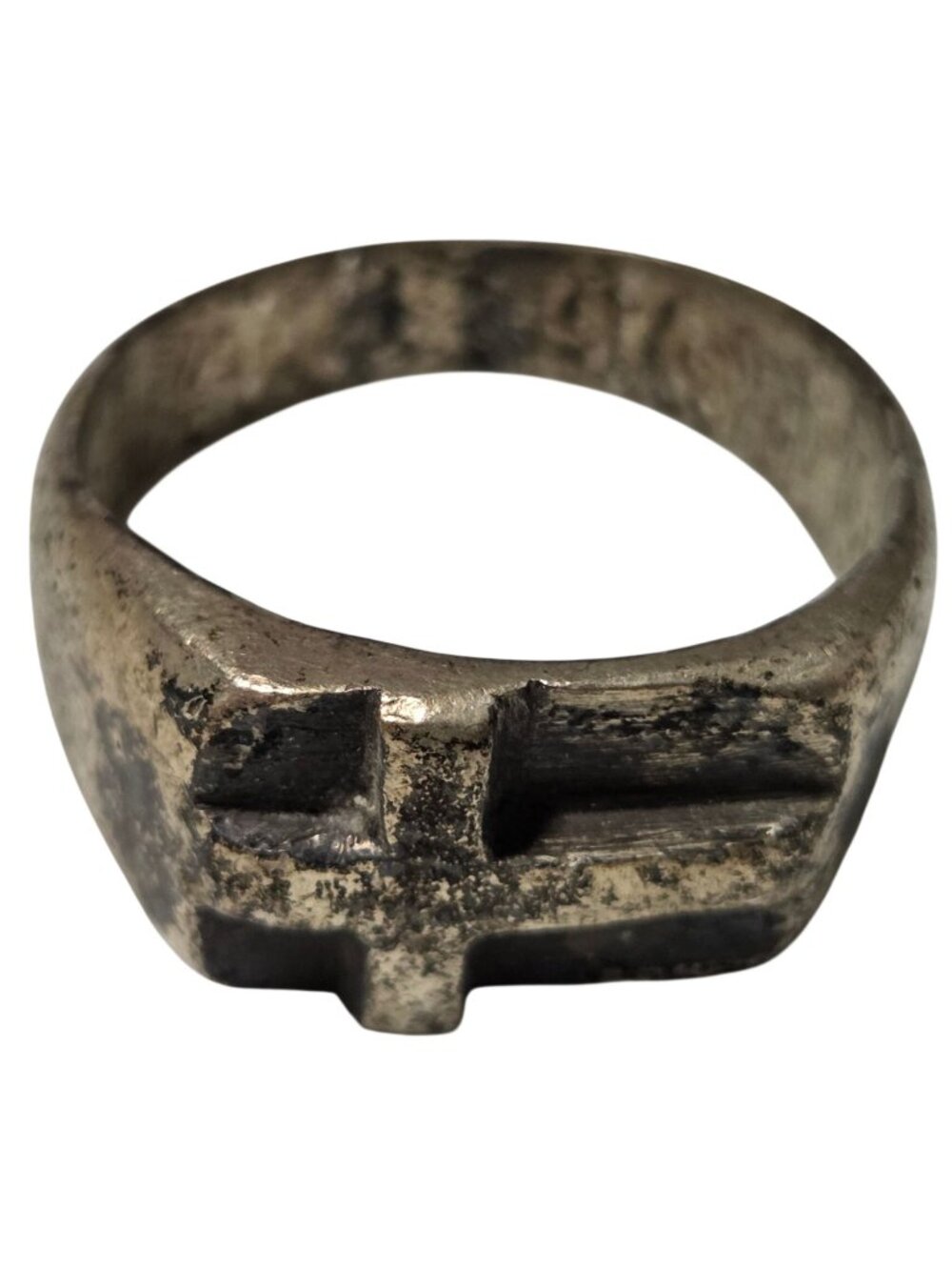 Antique Cross Ring Size 13.75 Religious Sturdy Worn Finish Aged Silver Tone